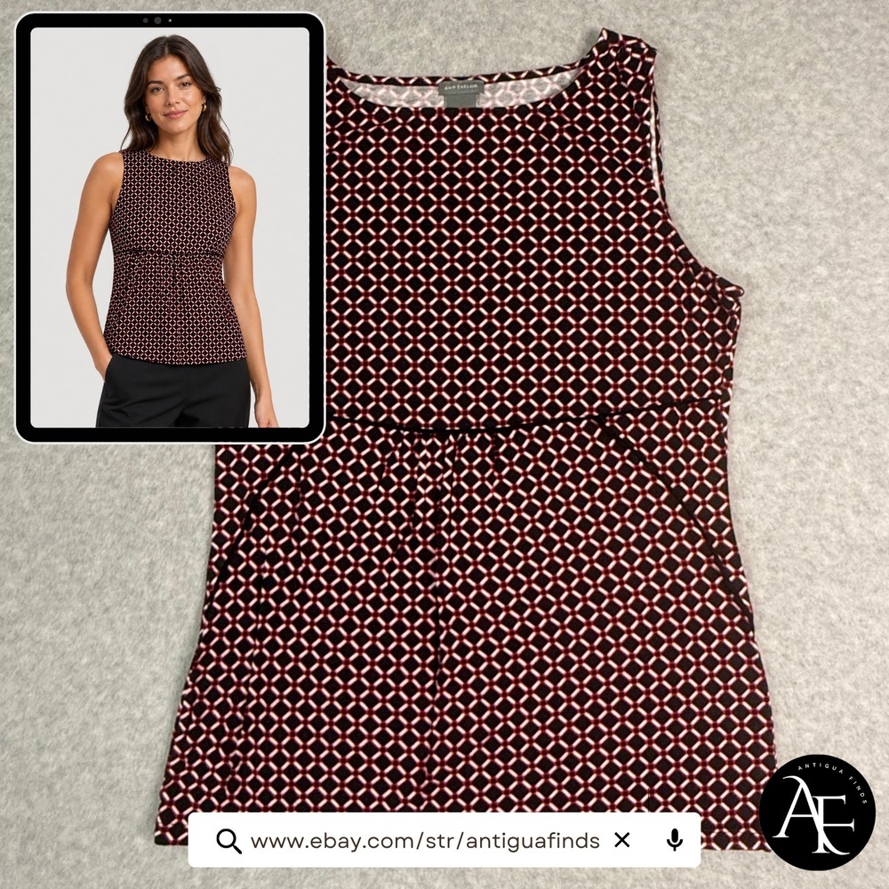 Ann Taylor Womens Red Black‎ Geometric Diamond Print Sleeveless Knit Top Size M